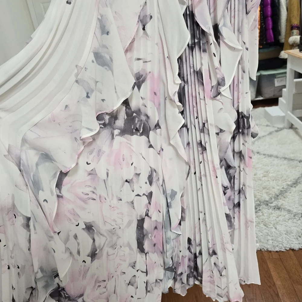 Parker black printed sleevless pleated ruffle maxi dress Size 2 - Picture 6 of 13